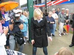 Diane Sawyer outside Steaming Tender